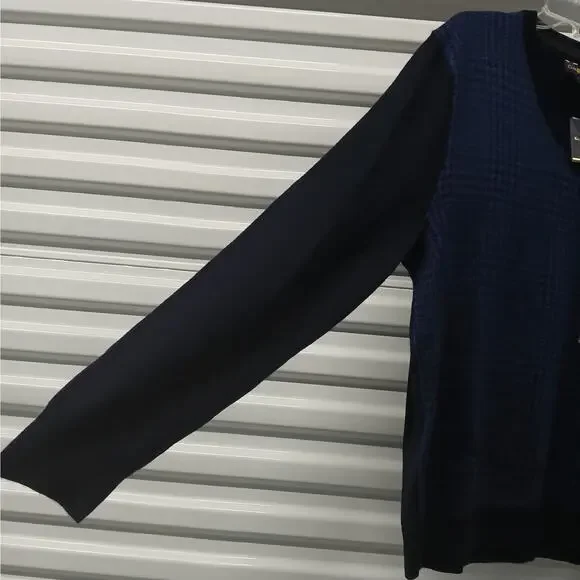 Club Room Men's Sweater Size Large Blue Merino Wool Stretch Academia Grandpacore - Picture 5 of 6